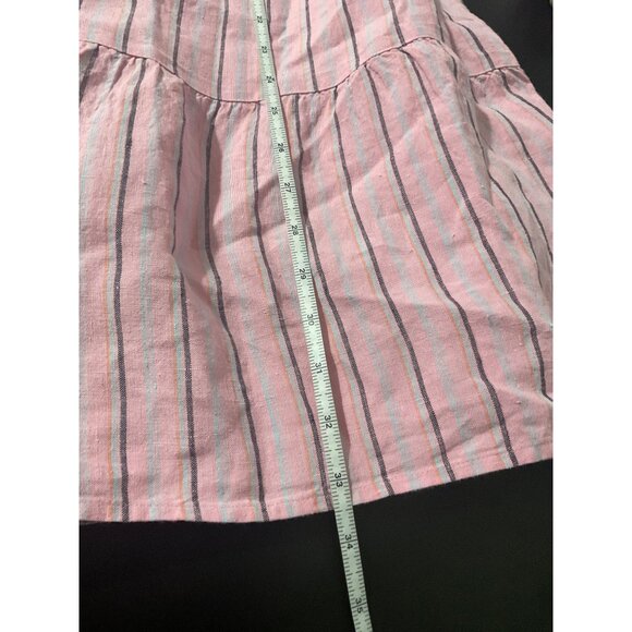 J JILL Linen Dress Tiered Striped Long Sleeves Button Down Lagenlook Pink Small - Picture 10 of 14